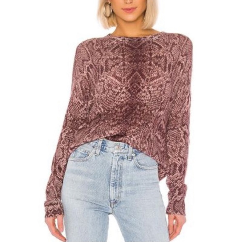 360 Cashmere Khloe Snake Print Cashmere Sweater Mauve Pink Small New